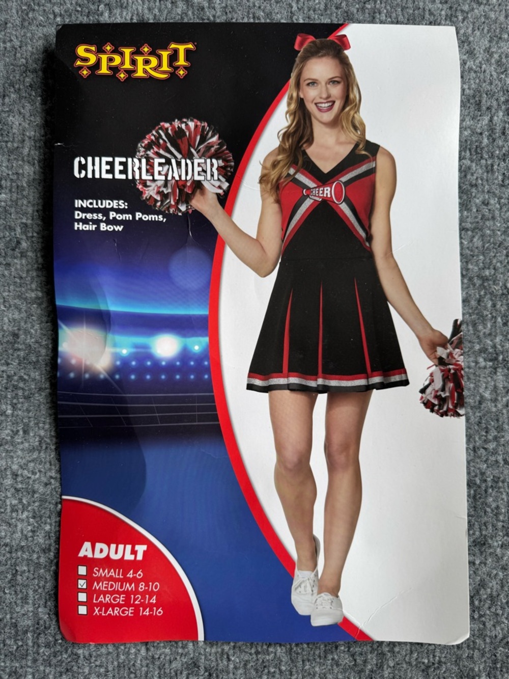 Spirit Halloween Adult Cheerleader Costume - Dress, Pom Poms, Hair Bow MED 8-10